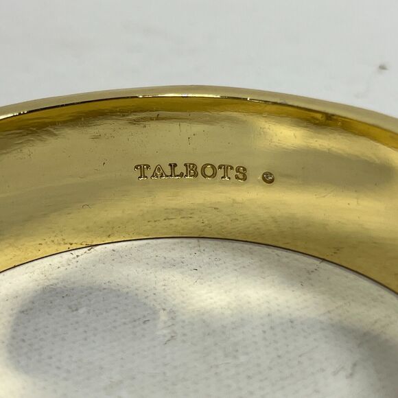 TALBOTS Bracelet Bangle Gold Tone Cuff Fashion Scallop Enamel Blue - Picture 3 of 7